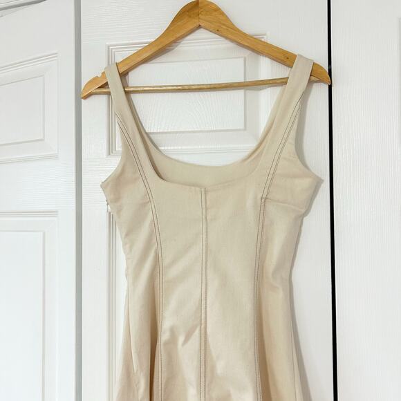 NWOT Zara Cream Ivory Topstitch Midi Square Neck Dress Women’s Size XS - Picture 10 of 14